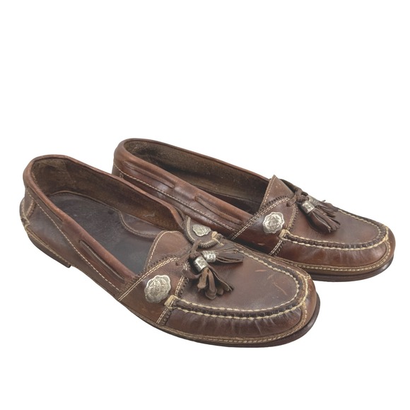 Cole Haan Country Mens Brown Leather Concho Tassel Loafers 10M Vintage Western